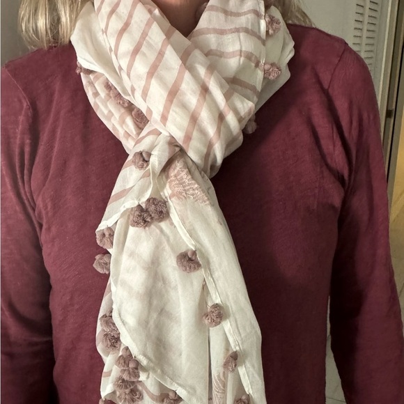 Chic Cream and Pink Zebra Oversized Scarf with Pom Poms and Bling - Picture 2 of 9